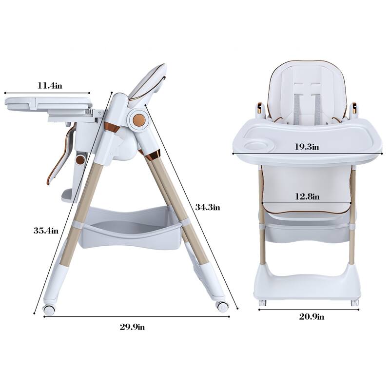 Adjustable High Chair for Babies Aged 0-6 Years with Safety Belt and Lockable Wheels
