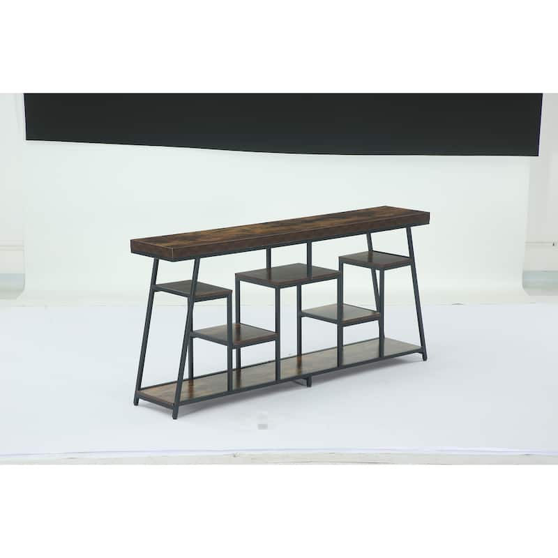 TV Stand for Televisions up to 80 Inches with Storage Shelves - Brown + Black