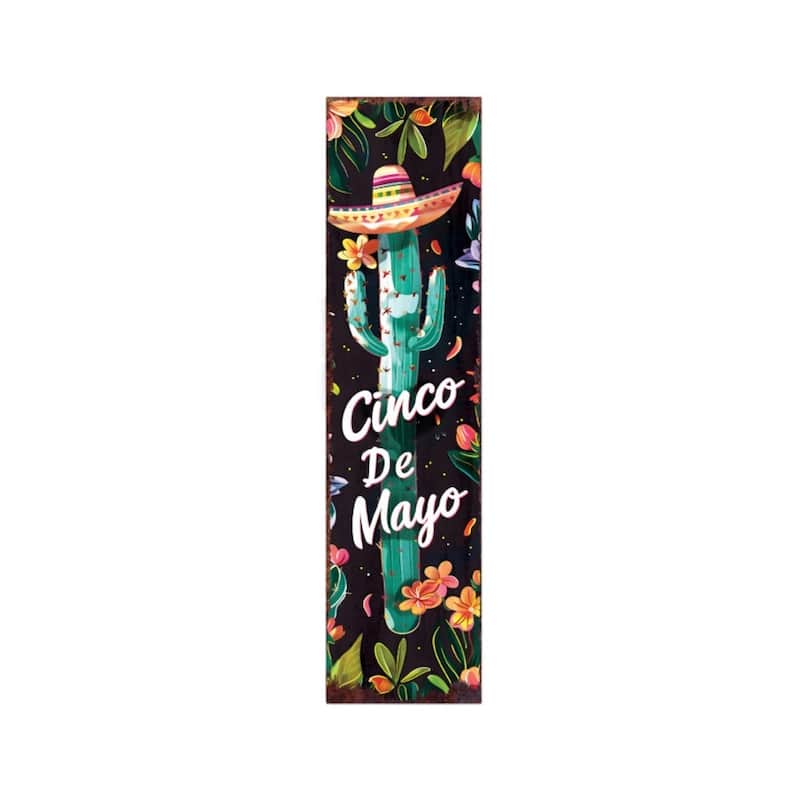 HomeRoots 36" Black And Green Solid Wood Cinco de Mayo Cactus Porch Sign