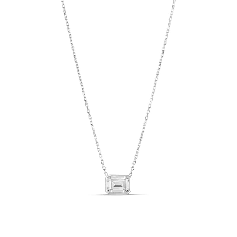 SHYMI Mini Bezel Solitaire Necklace - Silver Emerald - White