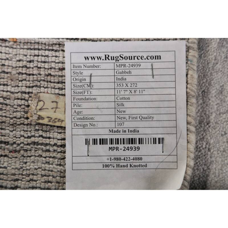 Gabbeh Indian Area Rug Handmade Living Room Silk Carpet - 8'11" x 11'7"