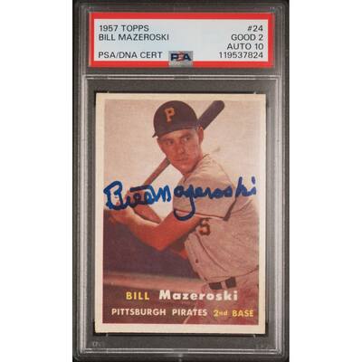 Bill Mazeroski 1957 Topps Signed Baseball Rookie Card #24 Graded PSA 2 Auto 10 - 8' x 11'