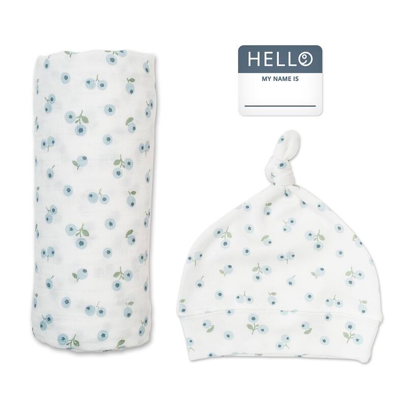 lulujo Hello World Hat & Swaddle Set - Blueberries