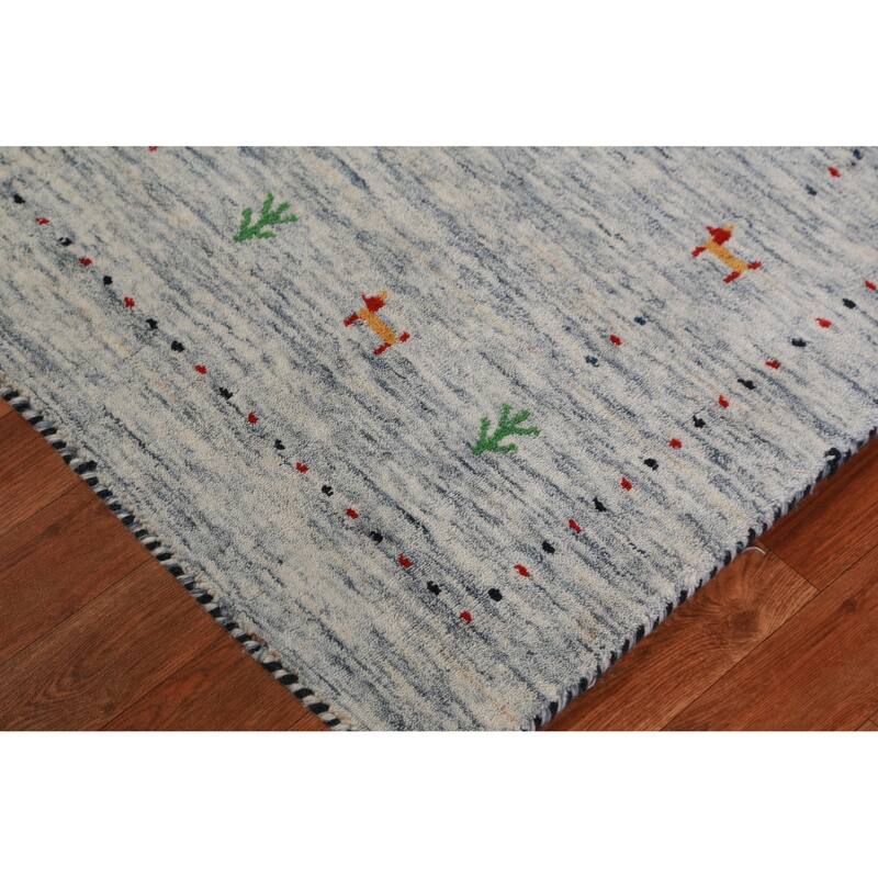 Hand Knotted Oriental 100% Wool Carpet Tribal Stripe Beige & Ivories Gabbeh Area Rug - 4' 9'' X 3' 0''