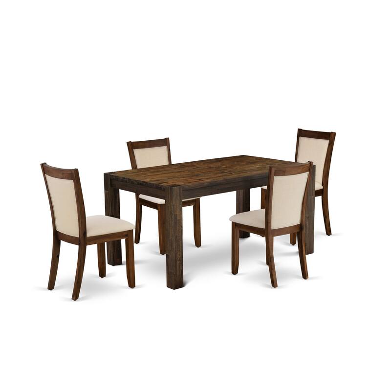 East West Furniture Dining Set- a Rectangle Dining Room Table and Light Beige Linen Fabric Chairs, (Pieces & Finish Options)
