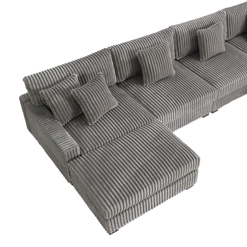 Anne 150" W Upholstered Plush Corduroy Modular Sectional Sofa