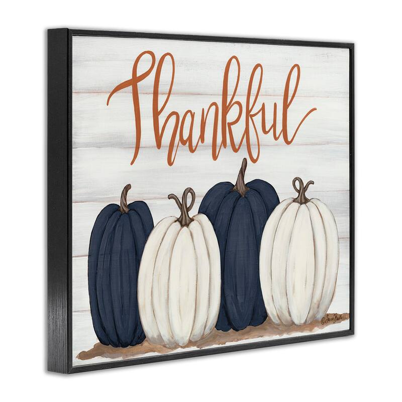 Stupell Autumn Farm Pumpkin Harvest with Thankful Phrase Framed Giclee Texturized Art by Sarah Baker