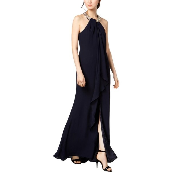 calvin klein embellished ruffled gown