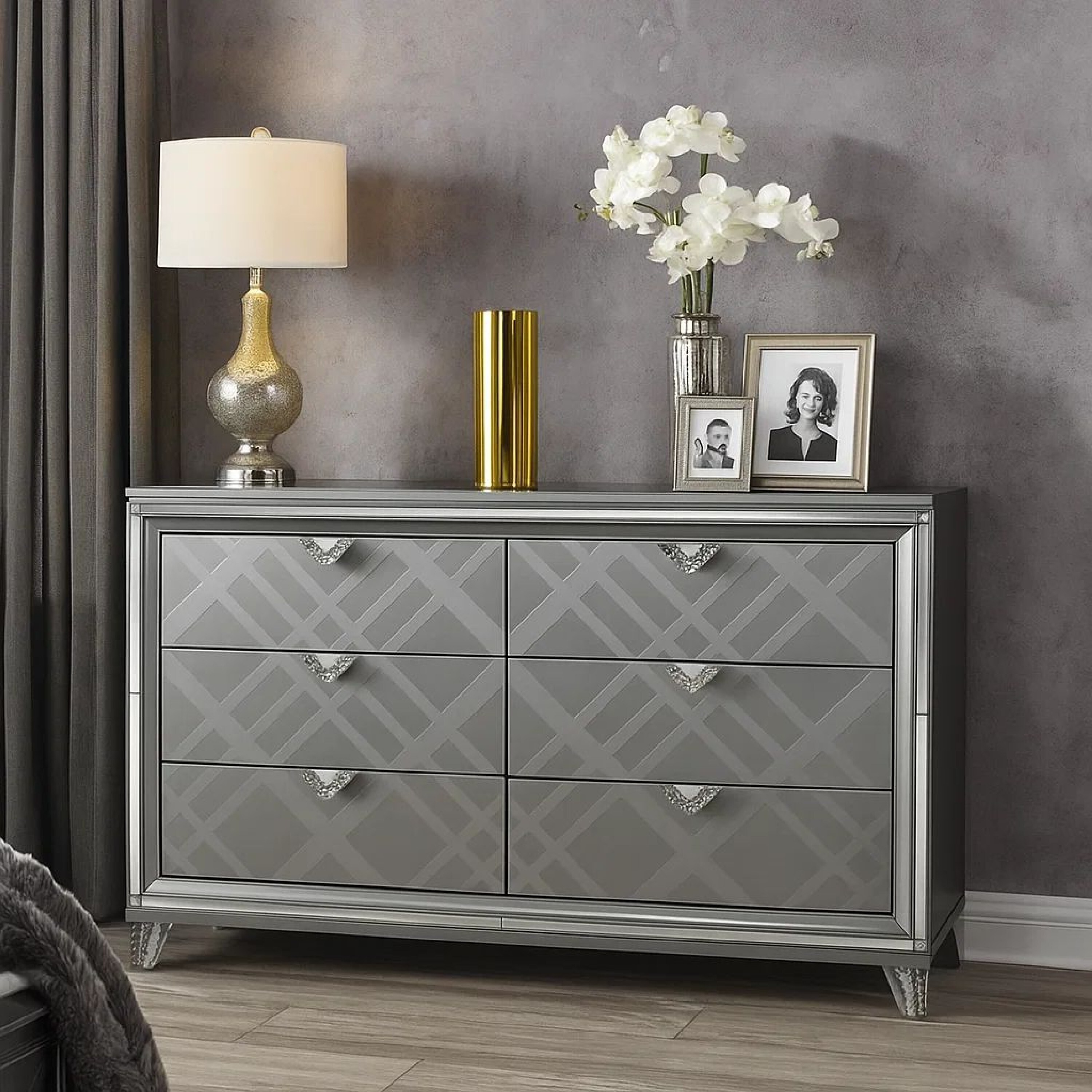 6 drawer silver dresser Wooden 6 Drawer Dresser with Acrylic Feet, Silver - Bed Bath & Beyond