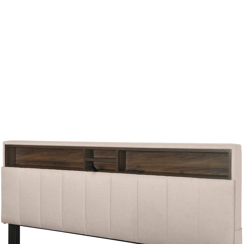 Upholstered Platform Bed with Storage Headboard