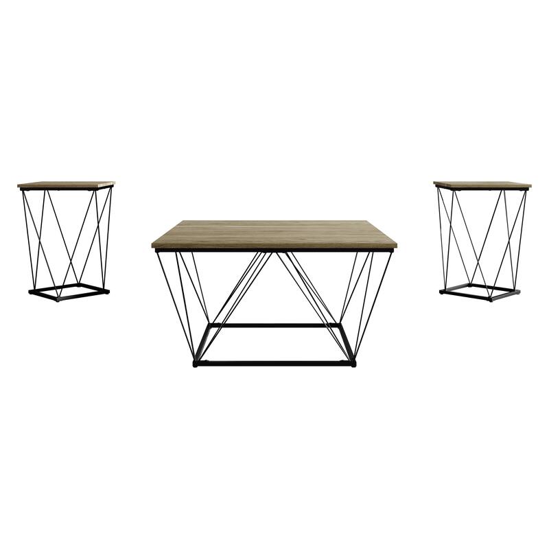 CraftPorch Minimalist 3- Pieces Coffee Table Set - Brown Oak - 7'6" x 10'9" - Wood