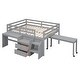 preview thumbnail 3 of 7, Gray Wooden Loft Bed with Movable Desk and Small desk, 2 Drawers, Full-Length Guardrail
