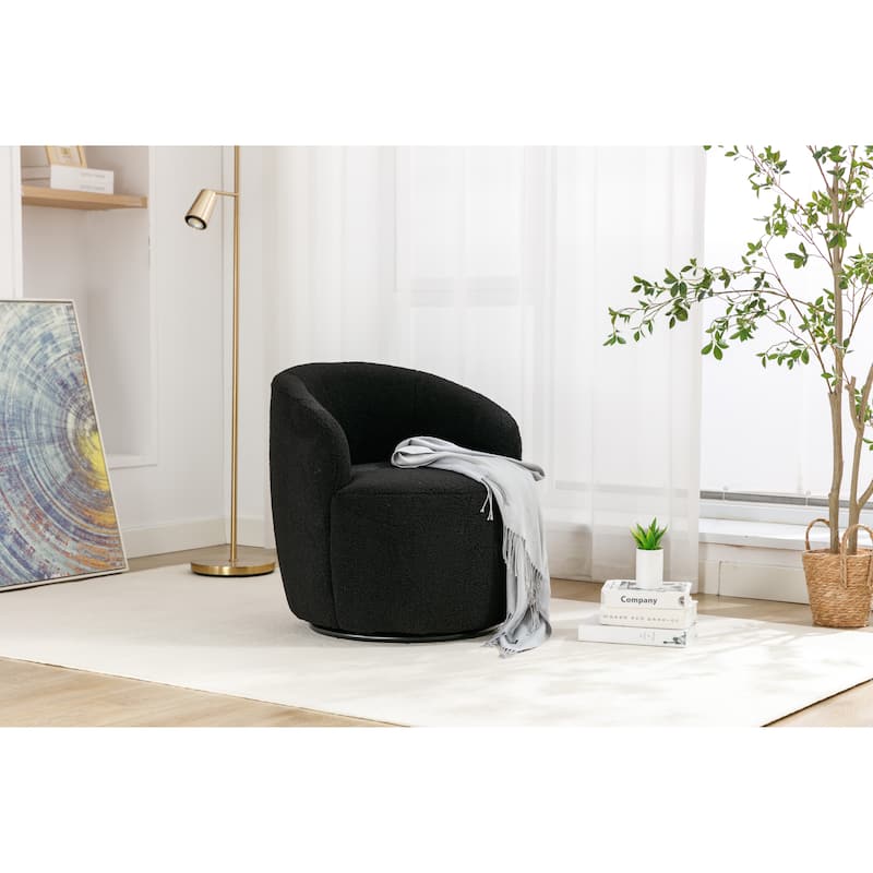Velvet Fabric Swivel Accent Armchair Barrel Chair With Black Powder Coating Metal Ring,Pink