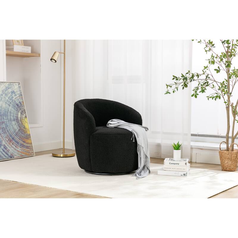 Wool Swivel Barrel Chair with 360° Rotation & Metal Base