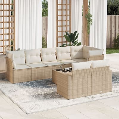 vidaXL Garden Sofa Set Beige PE rattan, powder-coated steel, tempered glass - 21.7 x 21.7 x 14.6