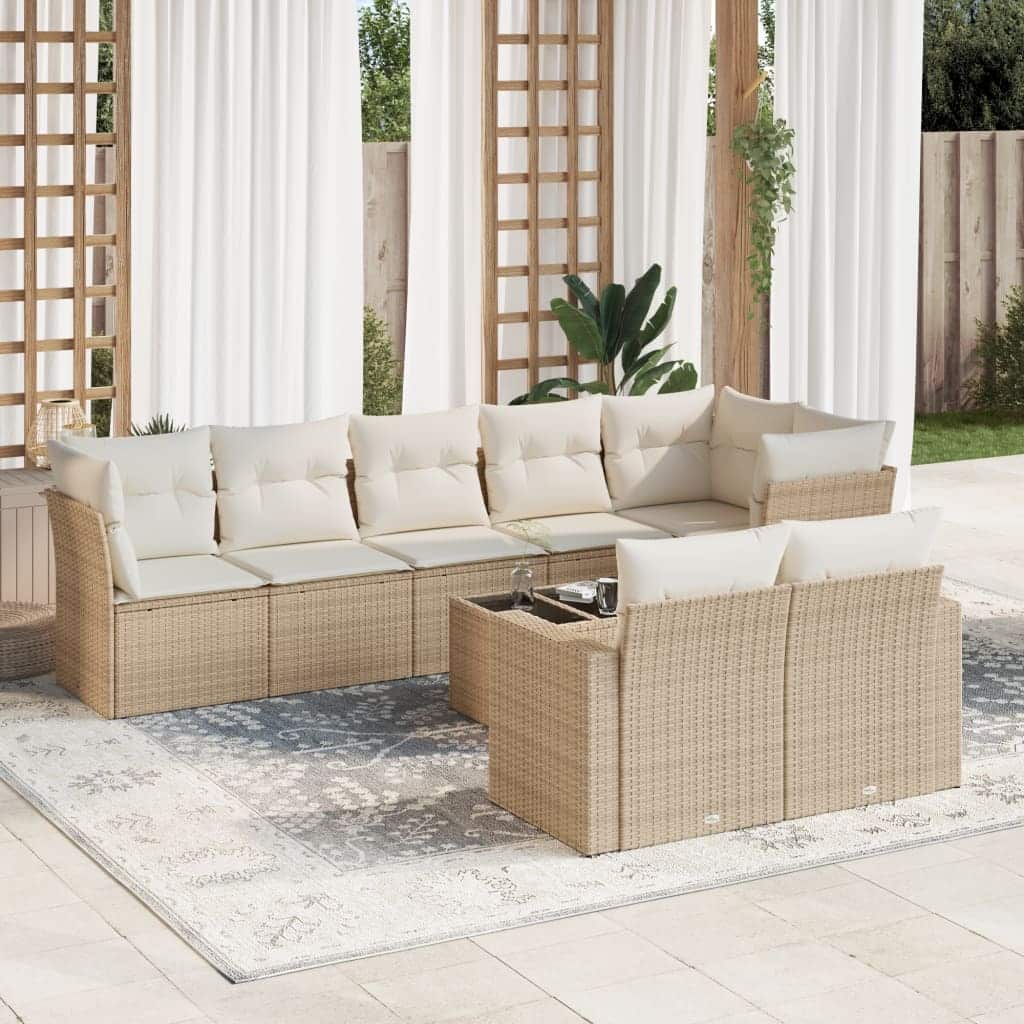 vidaXL Garden Sofa Set Beige PE rattan, powder-coated steel, tempered glass - 21.7 x 21.7 x 14.6