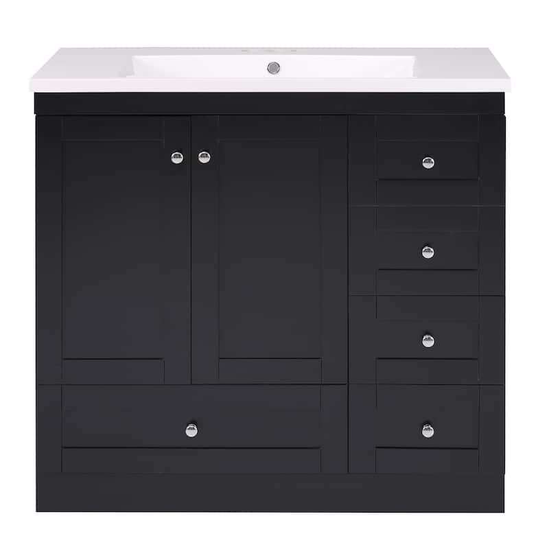 GDFStudio - Vega Wood & Ceramic 36" Shaker Style Bathroom Vanity with Sink, 4 Drawers & 2 Doors