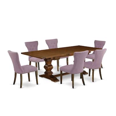 Renaissance Revival Kitchen Table Set - Brown Oak Finish & Linen Fabric Chairs - 92