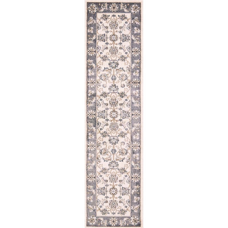Domani Avon Elegant Traditional Scroll Rug - 2' x 7'7" Runner - Grey