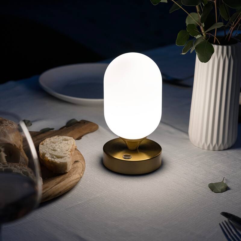 Owen 8" Bohemian Farmhouse Iron Wireless Rechargeable Integrated LED Table Lamp, Oil Rubbed Bronze/White by JONATHAN Y