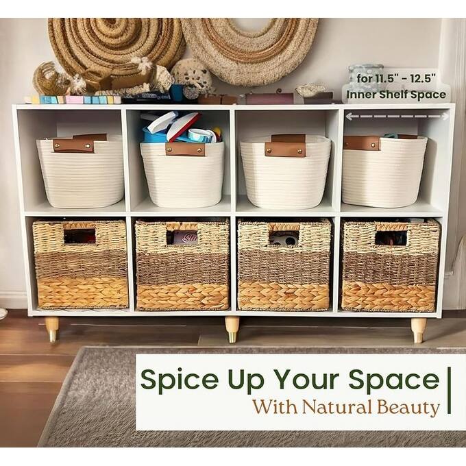 Wicker Storage Cubes Collapsible Natural Wicker Cube Storage Box Heavy Duty Hyacinth Storage Basket Set of 4