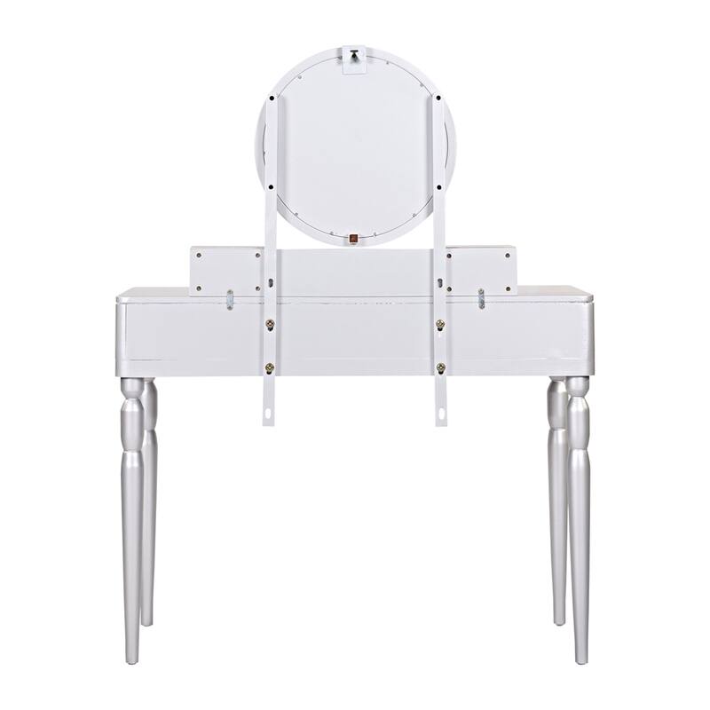Luxury Vanity Desk w/Round Mirror,Height-Adjustable,Dressing Table Set