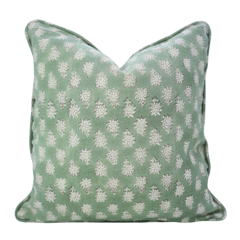 Fabdivine Handmade Floral Block Print Soft Pure Linen Fabric Pipine Pillow Cover Decorative Cushion Case