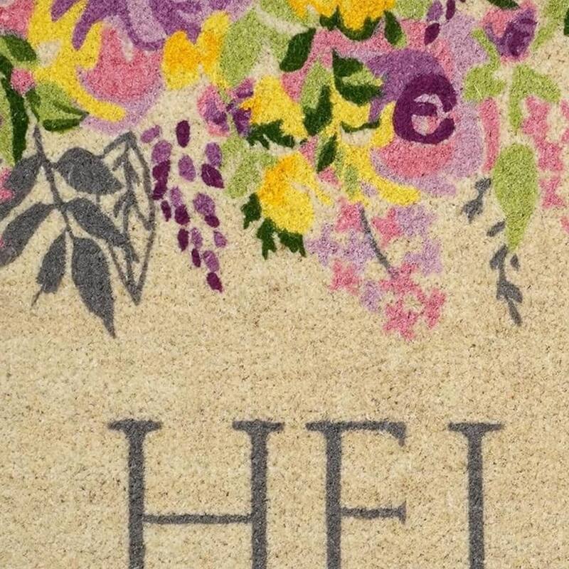 HomeRoots 30" X 48" Brown Gray And Purple Floral Hello Outdoor Coir Door Mat - 30.00' X '48.00