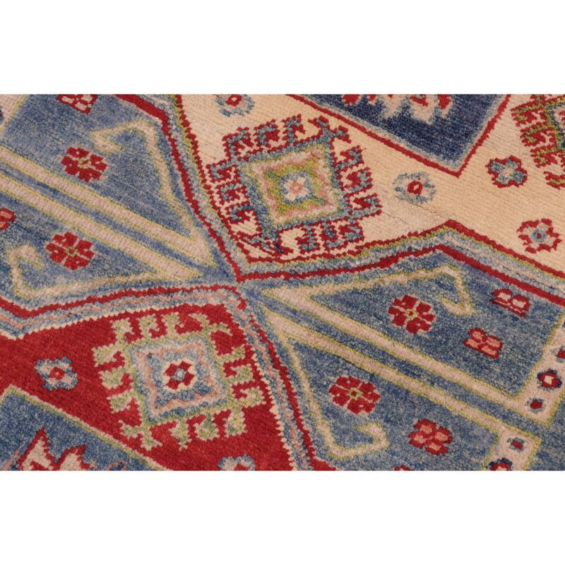 Rustic Kazak Van Light Blue/Beige Wool Rug - 4'9'' x 6'7''