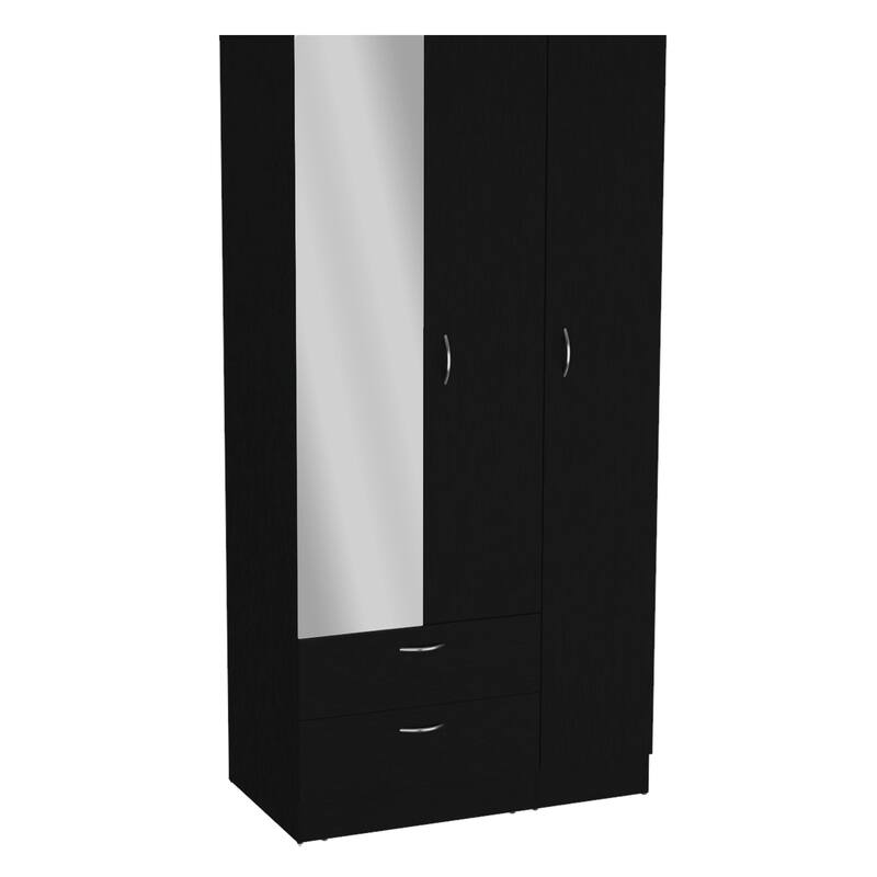 Riverside 3 Door Mirrored Armoire with Two Drawers, Four Shelves - N/A
