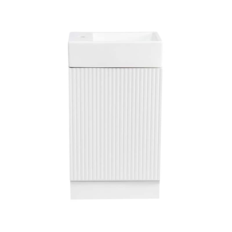 White 18.6 in.W x 33 in.H MDF Bathroom Vanity with Ceramic Sink and Two-tier Shelf - 18.6" x 33.2"