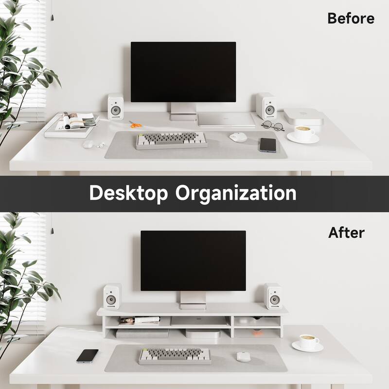 Fenge Dual Monitor Stand, 42.5inch Monitor Riser with Acrylic Drawer