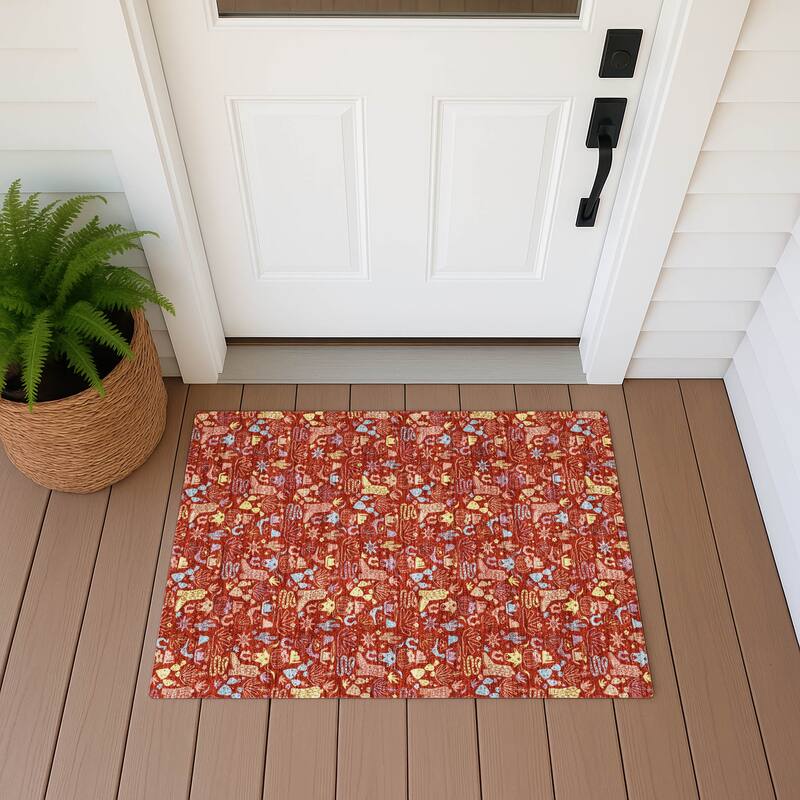 Machine Washable Indoor/ Outdoor Cowboy Dallas Chantille Rug - Red - 1'8" x 2'6"