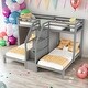 preview thumbnail 1 of 10, Twin Over Twin&Twin Bunk Bed With Built-in Staircase And Storage Drawer Grey