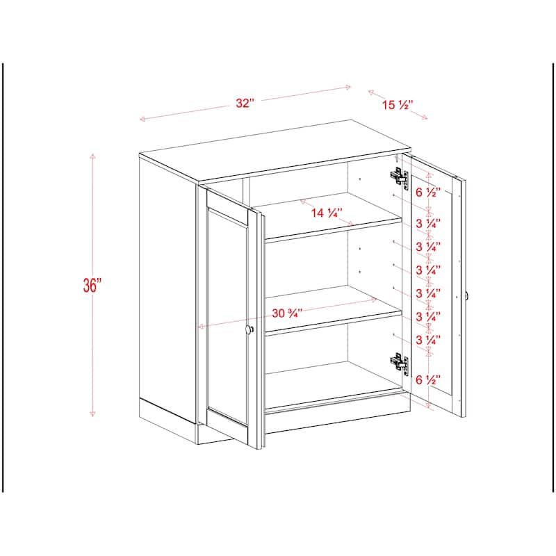 Palace Imports 100% Solid Wood 3-Shelf Bookcase with Shaker Doors and Adjustable Shelves
