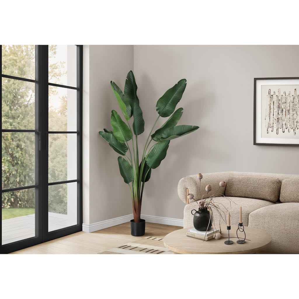 Artificial Plant, 83" Tall, Indoor, Decorative, Floor, Palm Tree, Real Touch, Green Leaves, Black Pot