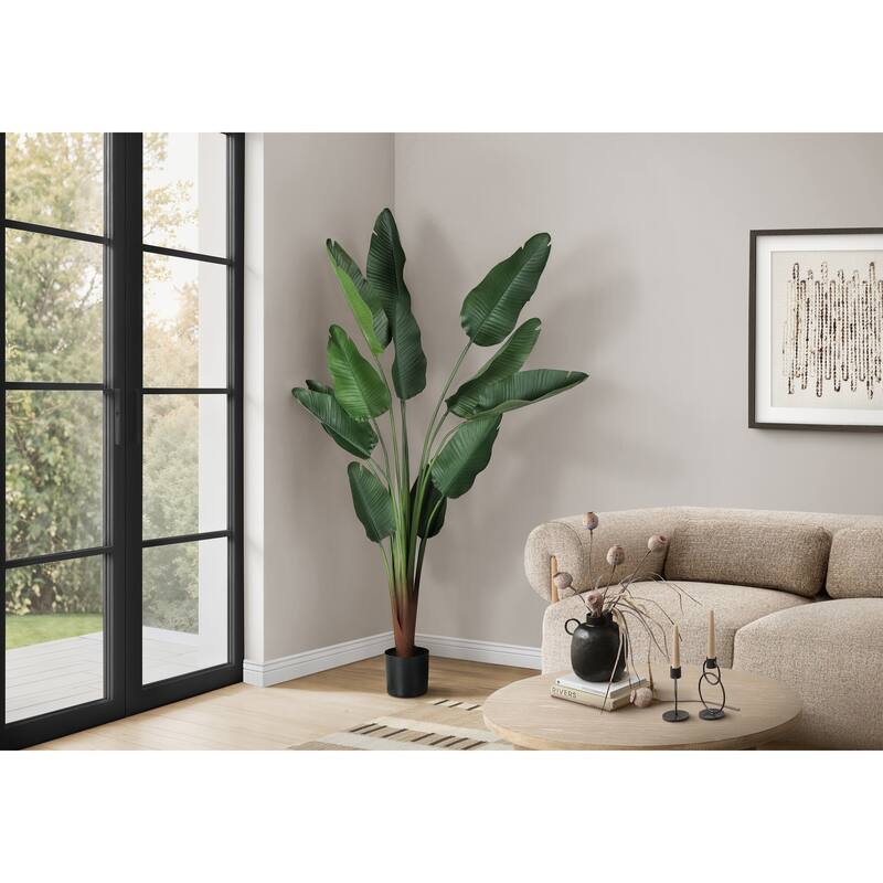 Artificial Plant, 83" Tall, Indoor, Decorative, Floor, Palm Tree, Real Touch, Green Leaves, Black Pot - Green