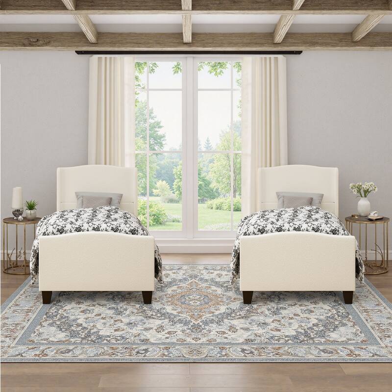 GDFStudio - Jane 49.21" High Back Upholstered Headboard Bed Frame with High Footboard