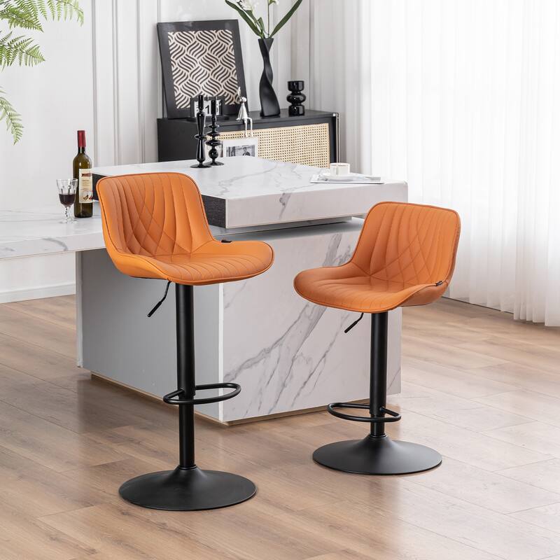 Adjustable Bar Stools Set of 2, Faux Leather Swivel Bar Chairs