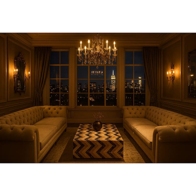 Genuine Marble Block Coffee Table - Herringbone Pattern Marble, 54" Extra Large