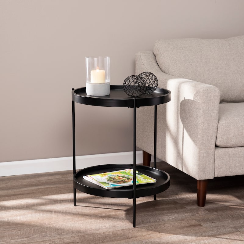 SEI Furniture Vaquero Round Modern Style w/ Shelf Wood Side Table - Black