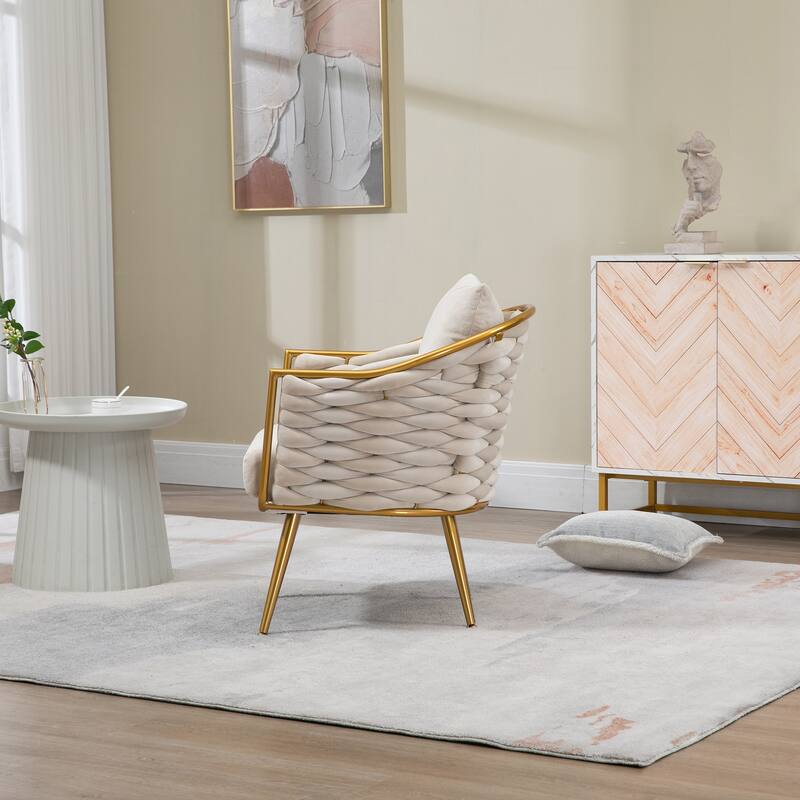 Modern Accent Chair, Woven Dining Chair for Living Room Bedroom (Pink)