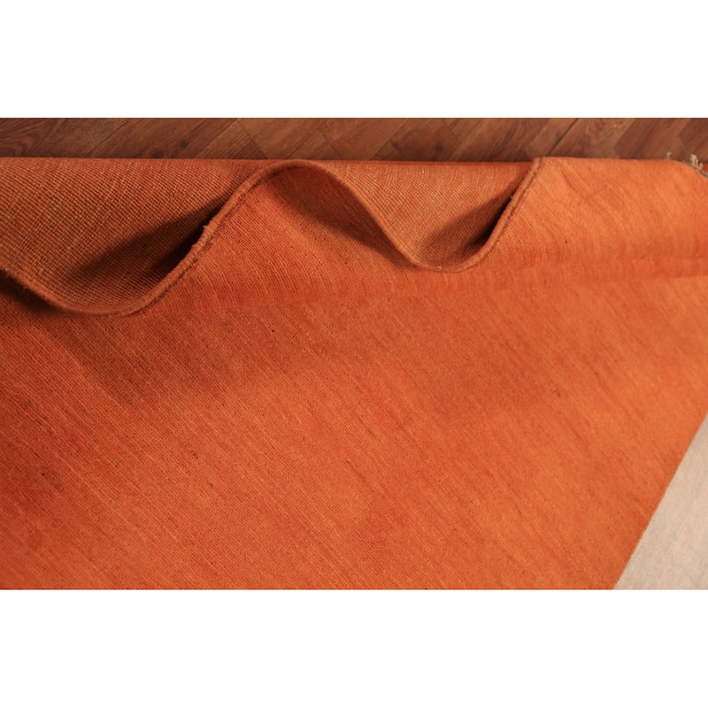 Orange Gabbeh Modern Rug Handmade Bedroom Solid Wool Carpet - 3'11" x 5'10"