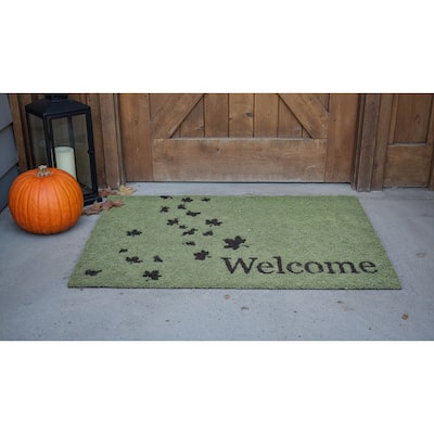 HomeRoots 17" X 29" Green And Brown Fall Welcome Outdoor Coir Door Mat - 17.00' X '29.00