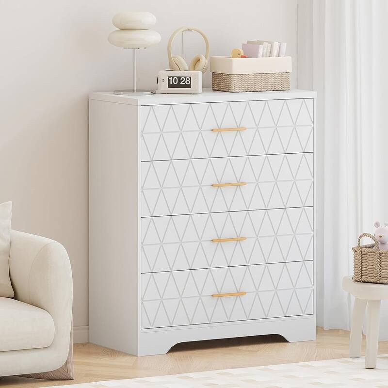 Tall Dresser, Storage Cabinet for Bedroom with 4 Drawers - White