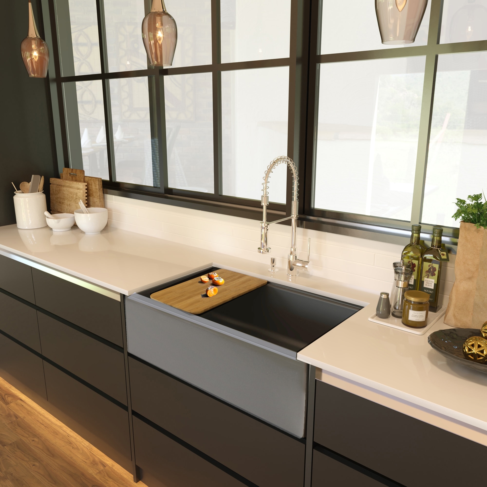 32.75 inch Granite Composite Farmhouse Workstation Sink - 32.75" x 19.75" x 9.75"