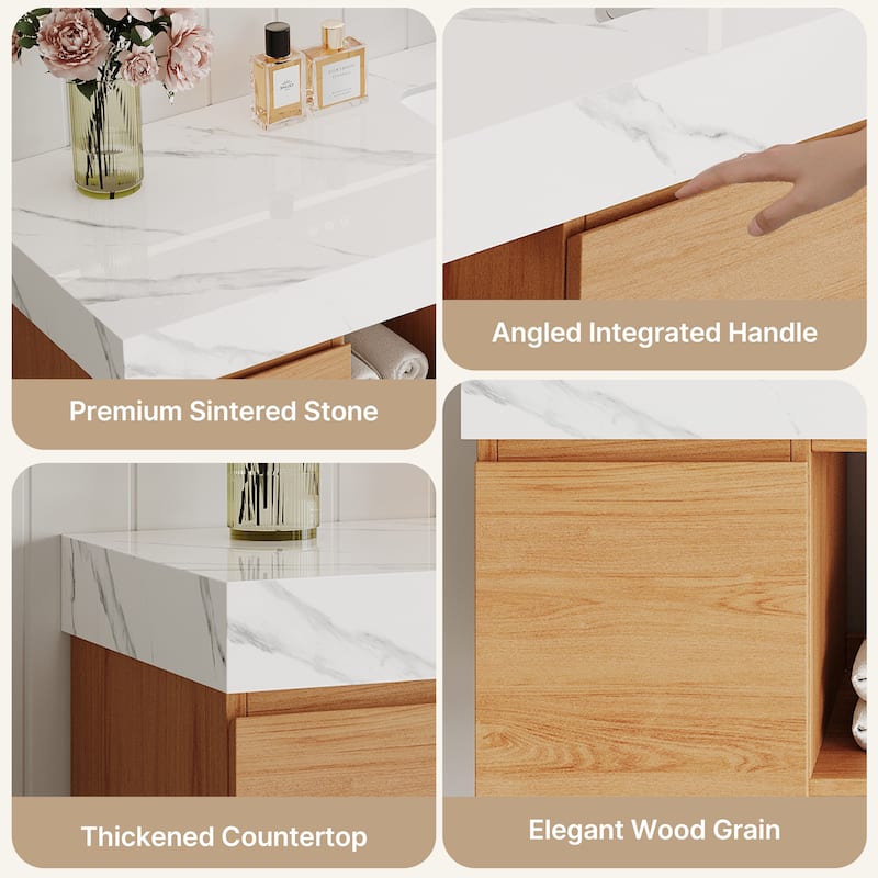 48" Mid Century Single Bathroom faux marble Vanity with Top, Solid Wood, Floating Vanities for Bathroom - 47.6" x 19.6"