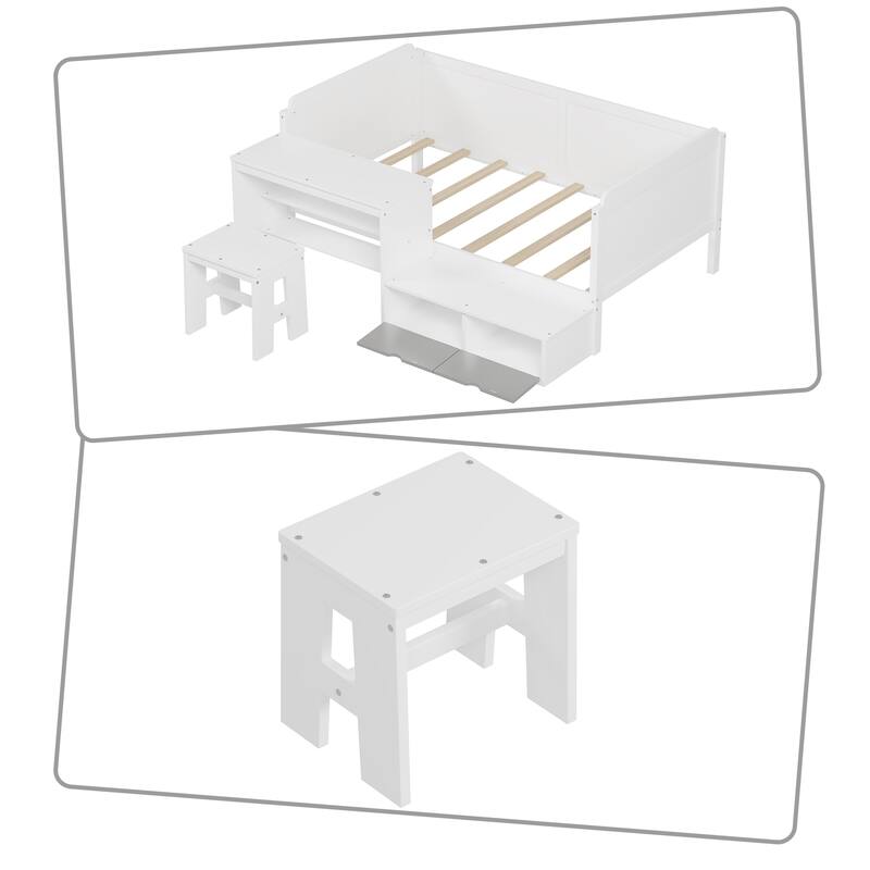 Versatile daybed frame with open storage and drop-down cabinets, a stool for bedrooms and guest rooms, Twin Size