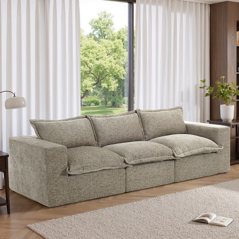 No Assembly Chenille Modular Sectional Sofa Comfy Cloud Couch - Camel-3Piece