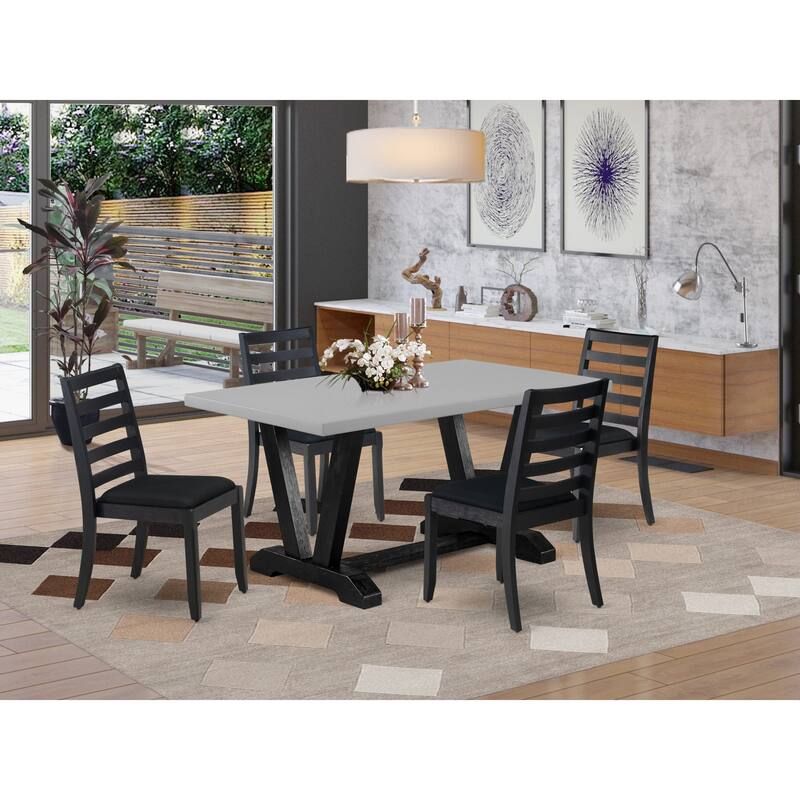 East West Furniture modern dining set - a breakfast table & Stackable Kitchen chairs - Wire-brushed Black(Pieces & Seat Options) - V696X1624-5